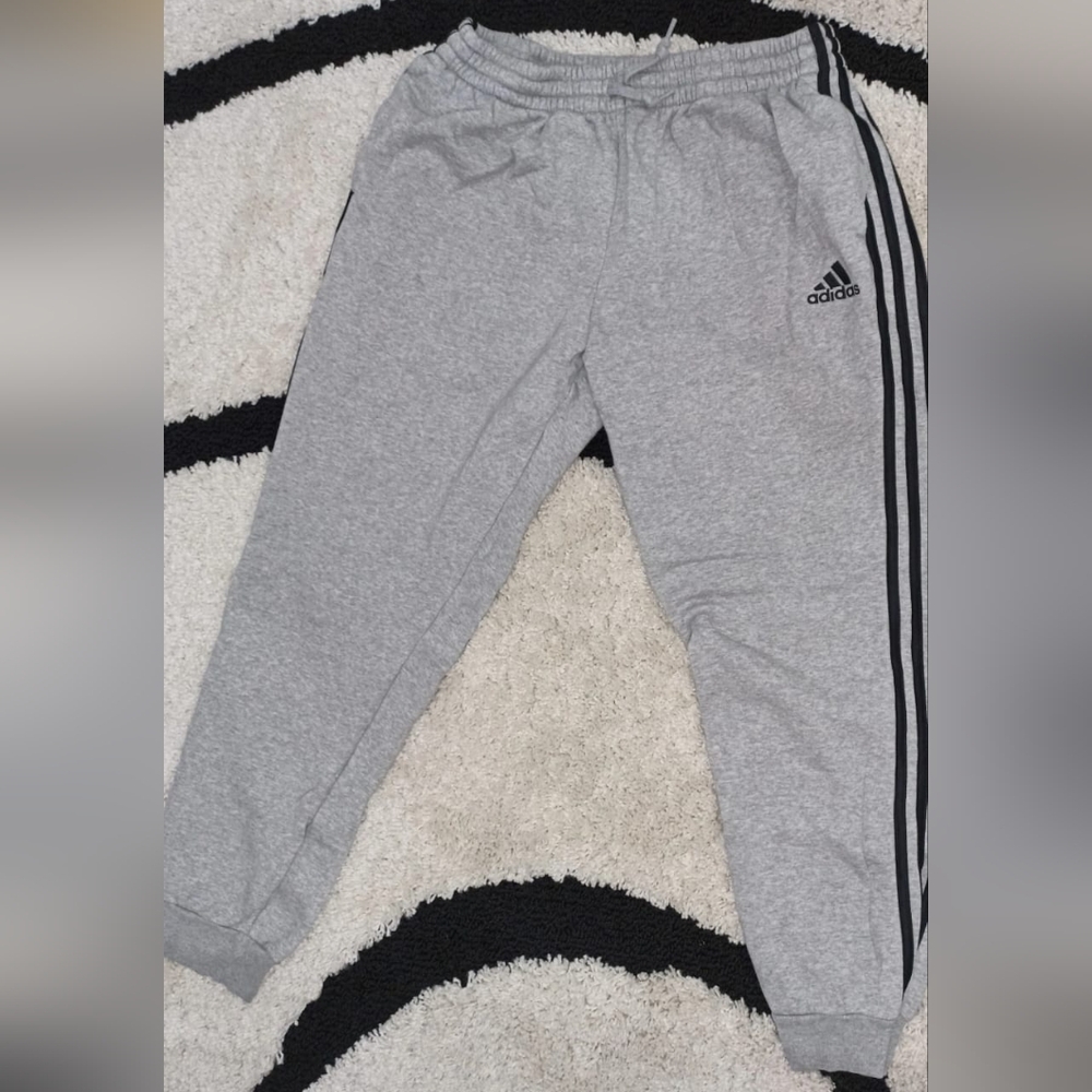 Adidas Gray Joggers with Black Stripes